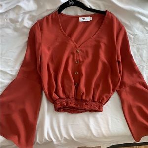 TEMT Burgundy Flared Bell Sleeve Blouse